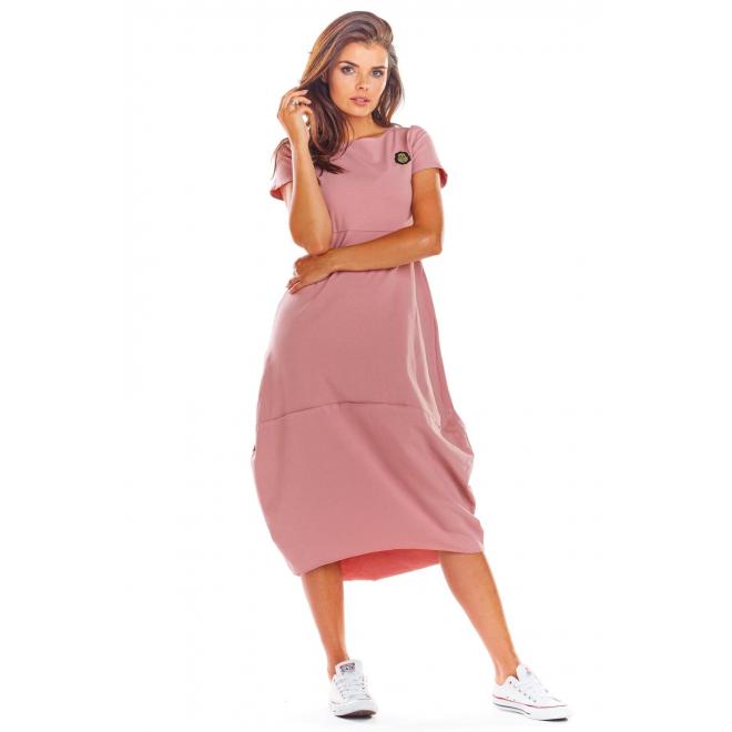 Módne dámske šaty ružovej farby s krátkym rukávom