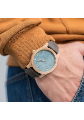 Drevené pánske hodinky béžovo-bordovej farby s koženým remienkom