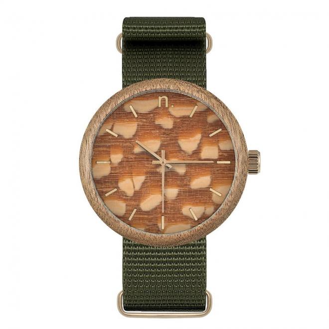 Zelené drevené hodinky s textilným remienkom pre pánov