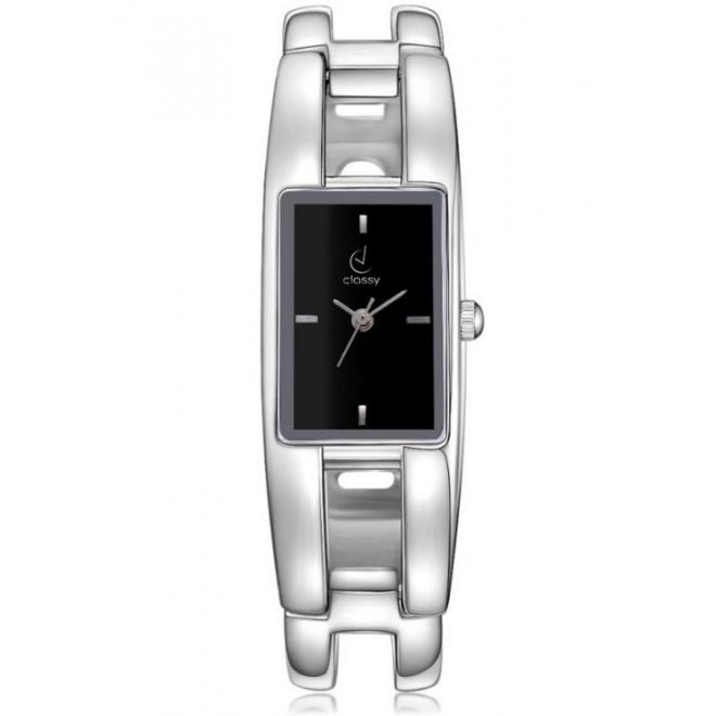 Dámske elegantné hodinky striebornej farby s čiernym ciferníkom