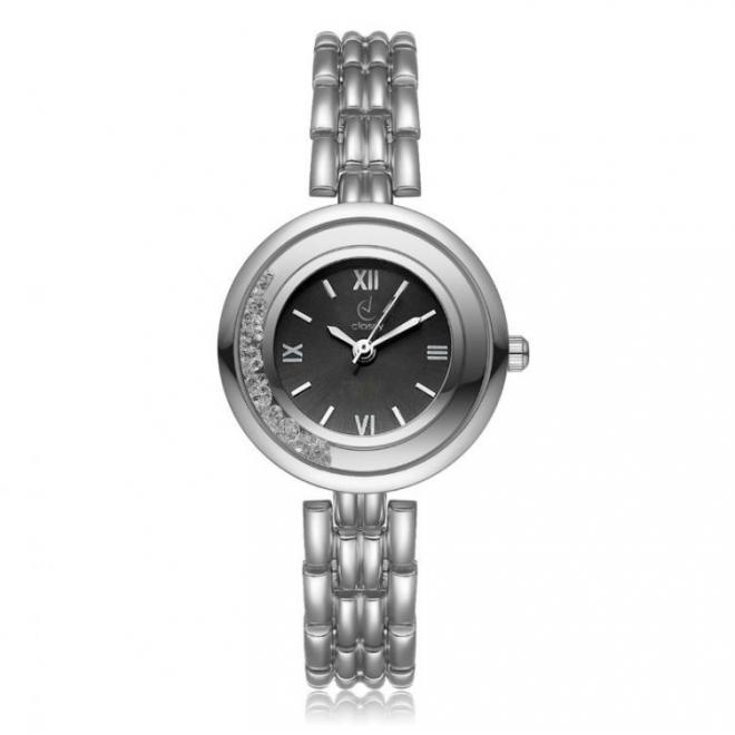 Strieborné elegantné hodinky s čiernym ciferníkom pre dámy