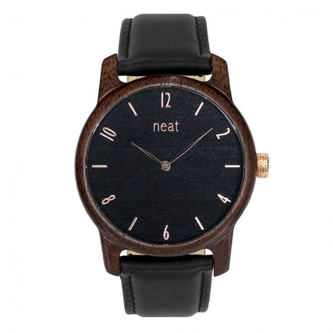 Čierne drevené hodinky s koženým remienkom pre pánov