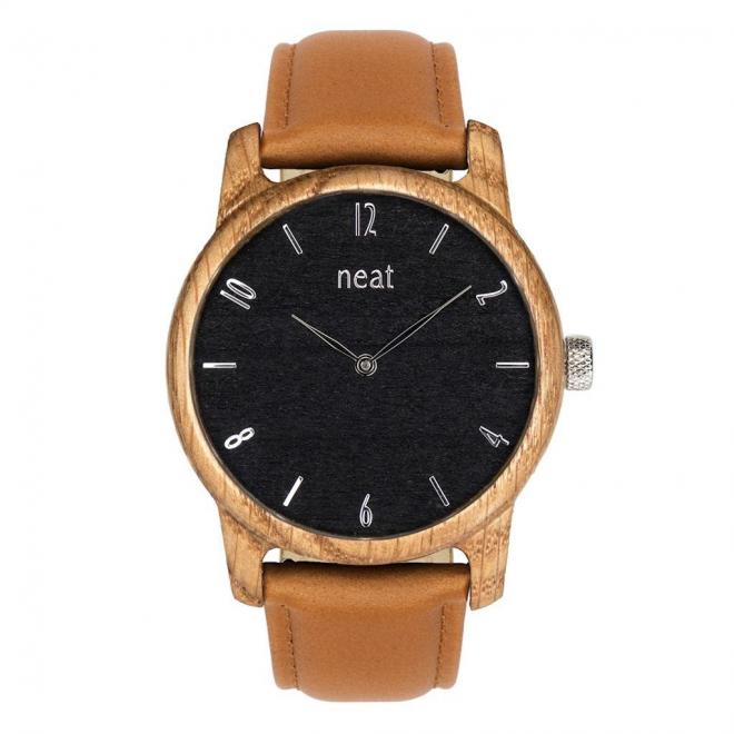 Hnedo-čierne drevené hodinky s koženým remienkom pre pánov