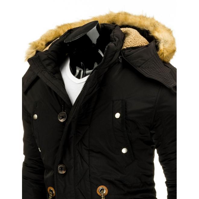 Čierna pánska bunda na zimu s regulovatelným pásom