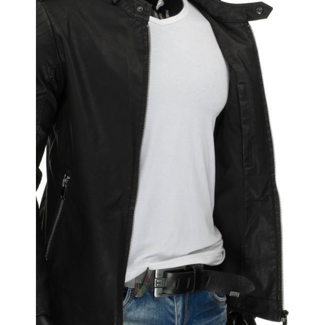 Pánska čierna kožená bunda so zipsom pri rukávoch