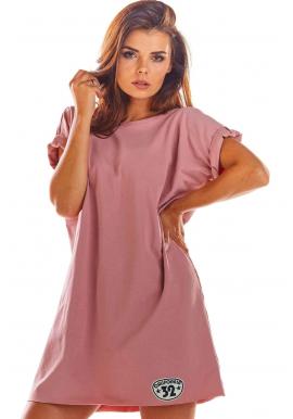 Dámske voľné šaty s krátkym rukávom v ružovej farbe