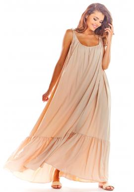 Dlhé dámske šaty béžovej farby na leto
