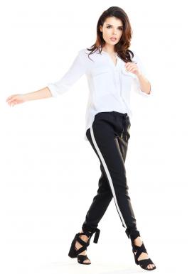Čierne módne nohavice s kontrastným pásom pre dámy