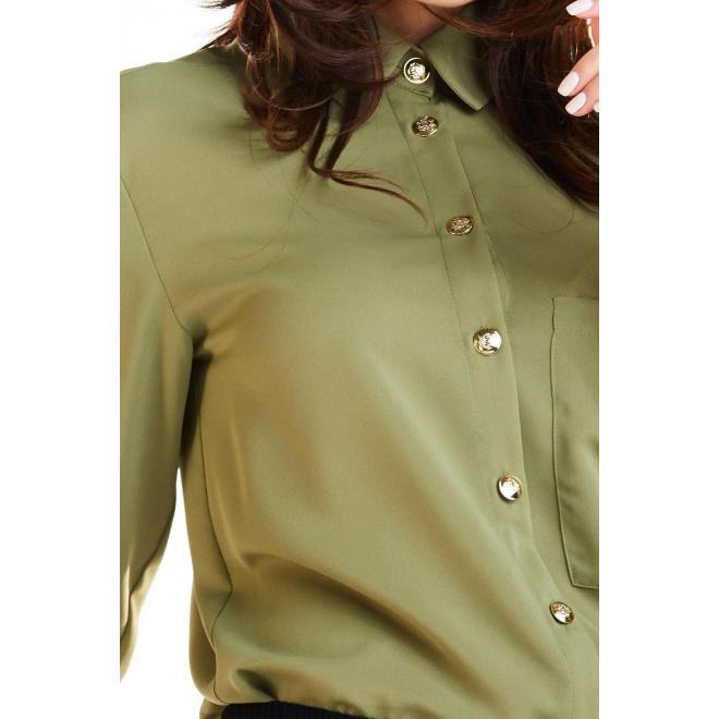 Dámska klasická košeľa so zlatými gombíkmi v kaki farbe