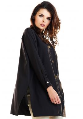 Oversize dámska košeľa čiernej farby s dlhým rukávom