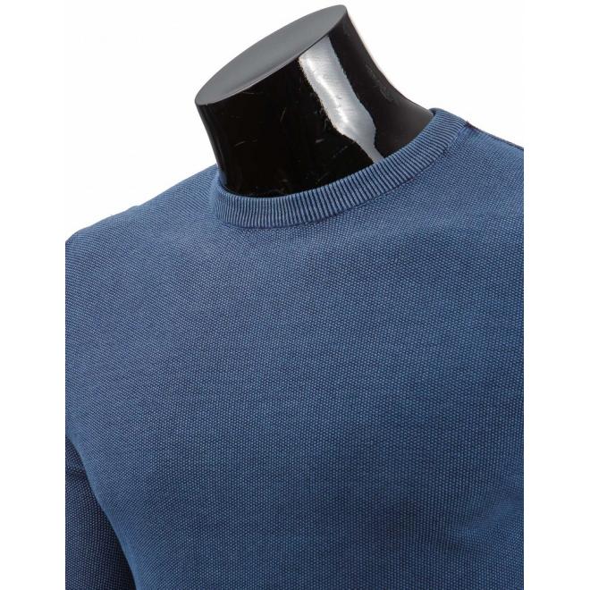 Klasický bavlnený sveter tmavomodrej farby s okrúhlym výstrihom