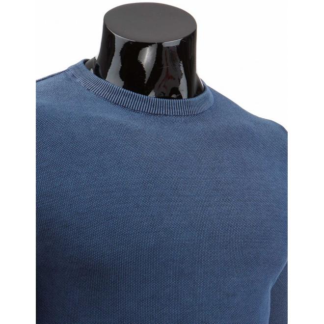 Klasický bavlnený sveter tmavomodrej farby s okrúhlym výstrihom