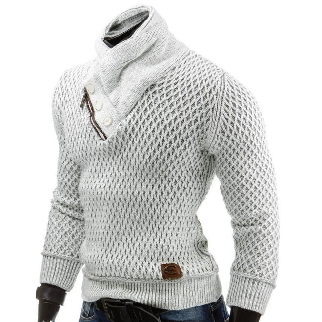 Pánsky biely sveter s vreckom na hrudi