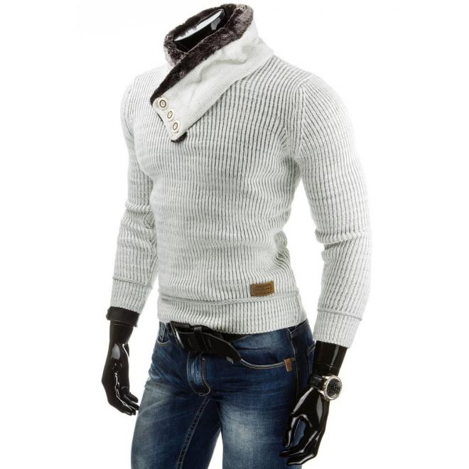 Biely sveter pre pánov so záplatami na lakťoch