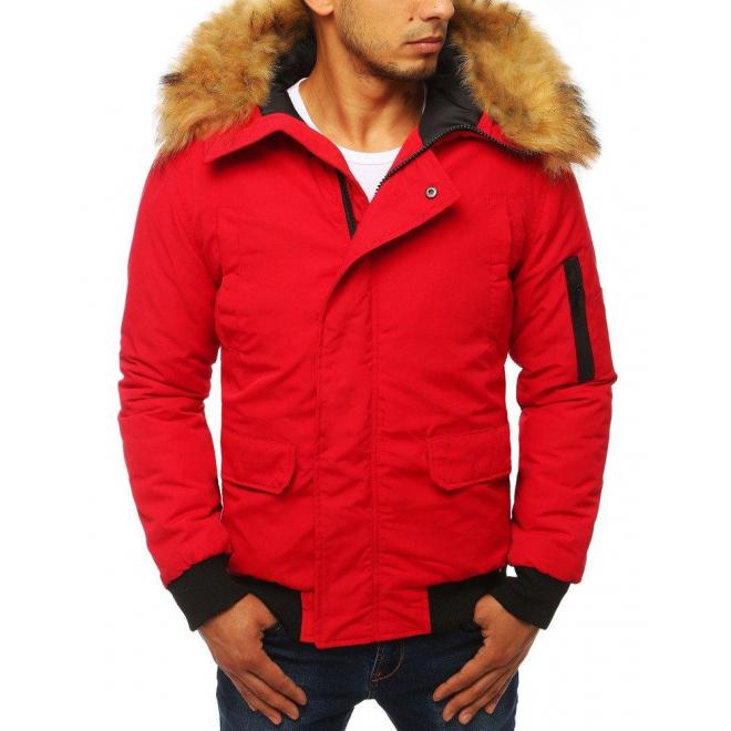 Pánske zimné bundy s kapucňou v červenej farbe