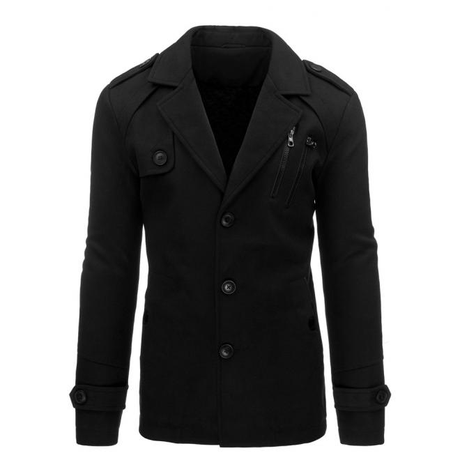 Čierny jednoradový kabát na zimu s odopínateľným golierom