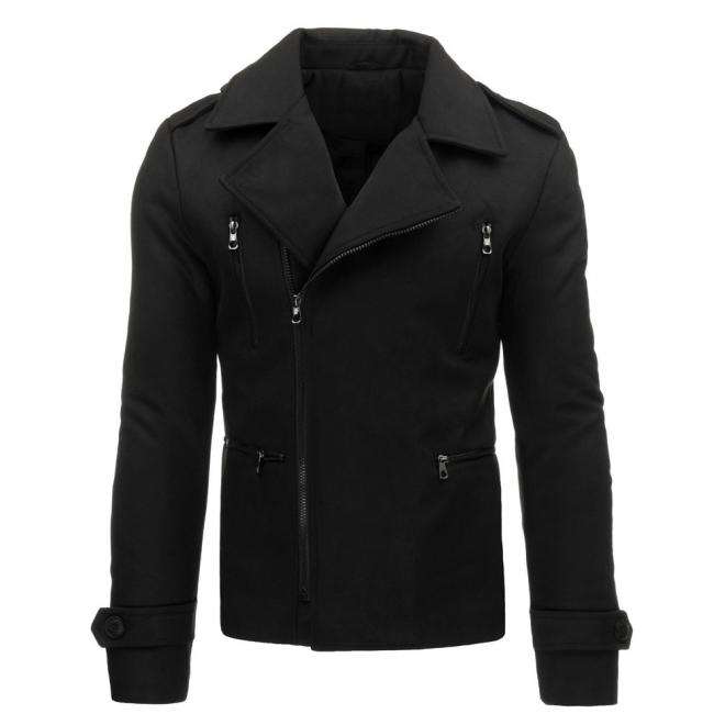 Jednoradový pánsky kabát s odopínateľným golierom v čiernej farbe