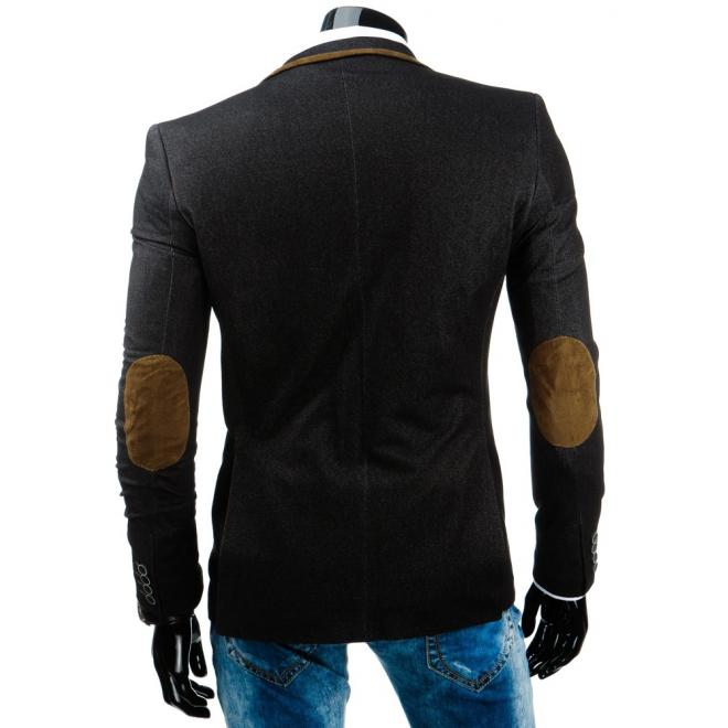 Elegantné sako so záplatami na lakťoch v čiernej farbe
