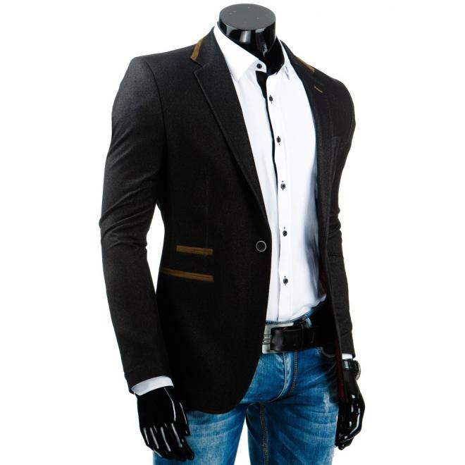 Elegantné sako so záplatami na lakťoch v čiernej farbe