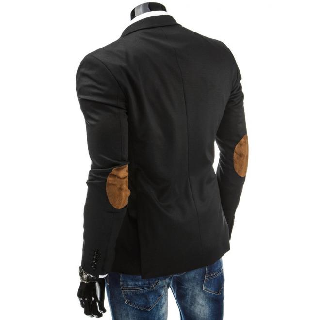 Elegantné pánske sako čiernej farby s hnedými doplnkami