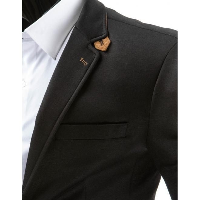 Elegantné pánske sako čiernej farby s hnedými doplnkami