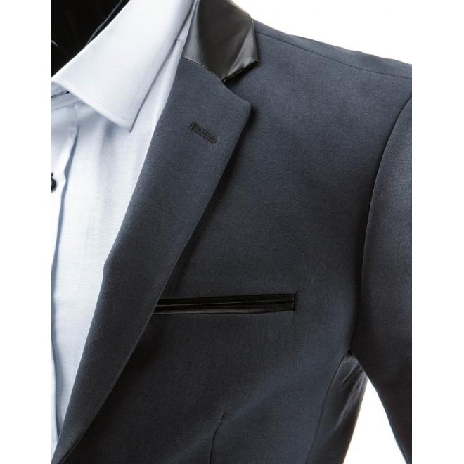 Pánske elegantné sako v čiernej farbe so záplatami