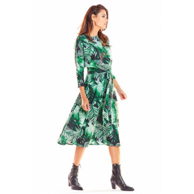 Zelené dlhé šaty s motívom listov pre dámy