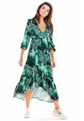 Zelené maxi šaty s motívom listov pre dámy