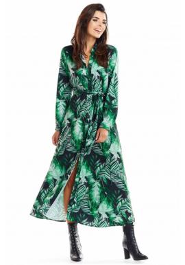 Maxi dámske šaty zelenej farby s motívom listov