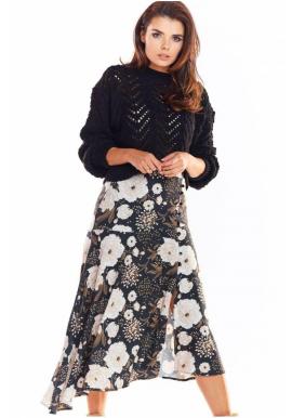 Čierna asymetrická sukňa s kvetovanou potlačou pre dámy