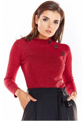 Dámsky priliehavý sveter s ozdobnými gombíkmi v bordovej farbe