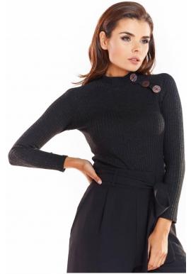 Čierny priliehavý sveter s ozdobnými gombíkmi pre dámy