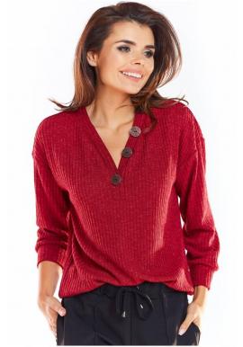Bordový pohodlný sveter s ozdobnými gombíkmi pre dámy