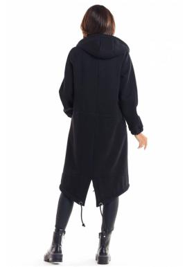 Dámska teplá dlhá mikina s kapucňou v čiernej farbe