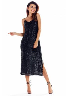 Čierne dlhé šaty s flitrami pre dámy