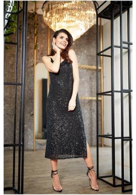 Čierne dlhé šaty s flitrami pre dámy