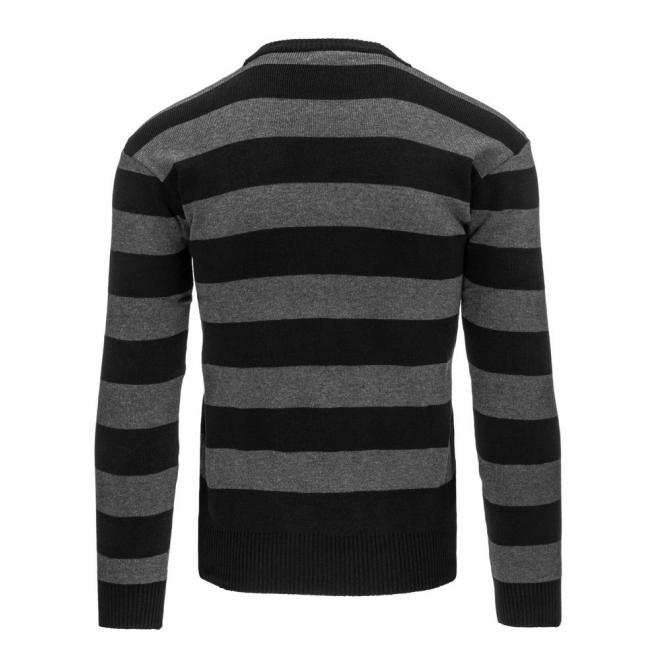 Pásikavý pánsky sveter čierno-sivej farby