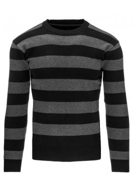 Pásikavý pánsky sveter čierno-sivej farby