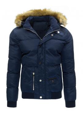 Pánska zimná bunda s odopínateľnou kapucňou v tmavomodrej farbe