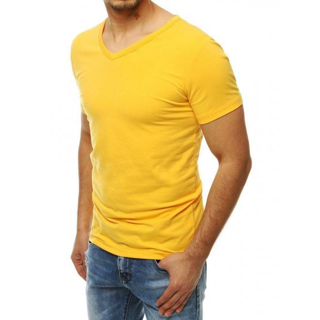 Hladké pánske tričko žltej farby s výstrihom v tvare V