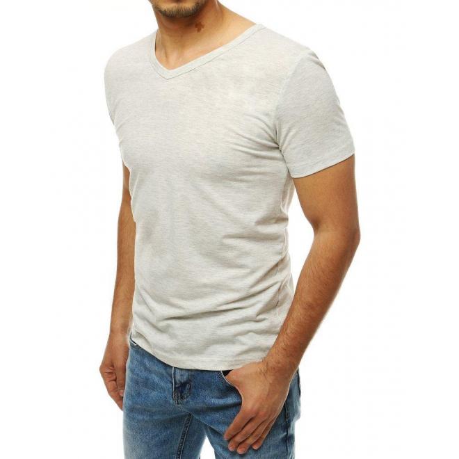 Hladké pánske tričko svetlosivej farby s výstrihom v tvare V