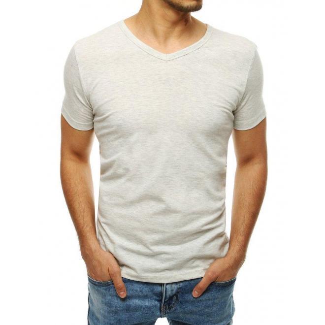 Hladké pánske tričko svetlosivej farby s výstrihom v tvare V