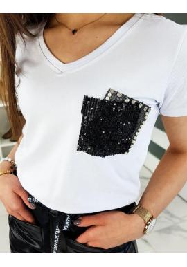 Módne dámske tričko bielej farby s ozdobným vreckom
