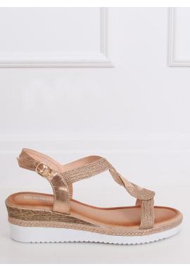 Dámske módne sandále s nízkym klinovým opätkom v ružovo-zlatej farbe