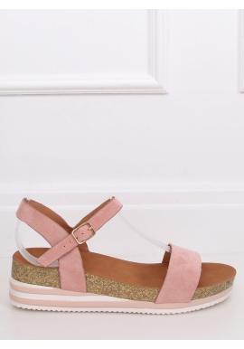 Dámske semišové sandále s klinovým podpätkom v ružovej farbe