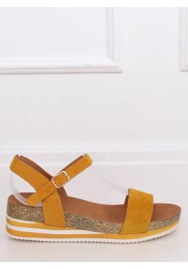 Semišové dámske sandále žltej farby s klinovým podpätkom