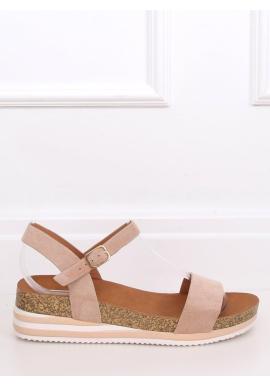 Dámske semišové sandále s klinovým podpätkom v béžovej farbe