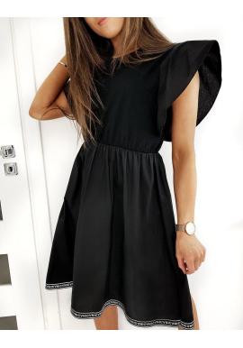 Dámske štýlové šaty s ozdobným lemom v čiernej farbe