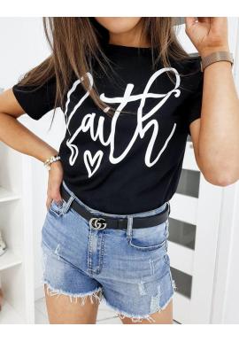 Klasické dámske tričko čiernej farby s potlačou Faith