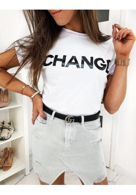 Dámske štýlové tričko s nápisom Change v bielej farbe